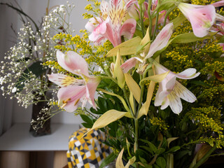 White, red and pink lilies. Beautiful fresh bouquet
