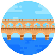 
Ancient roman aqueduct bridge icon in flat design 

