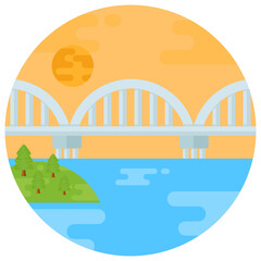 Fototapeta premium Ancient roman aqueduct bridge icon in flat design