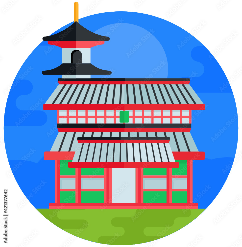 Sticker a sensoji temple in flat rounded icon design