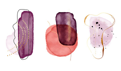 Geometric watercolor circle shape, interior decor. Violet pink creative frame, business vector template. Vintage shape