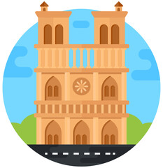 
Notre dame in flat rounded design, editable vector 

