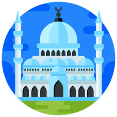 
A blue mosque icon in flat rounded design

