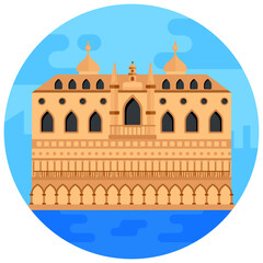 
Doge’s palace in venice, flat rounded icon design

