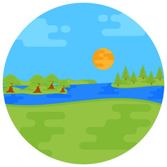
Flat rounded icon of beach landscape

