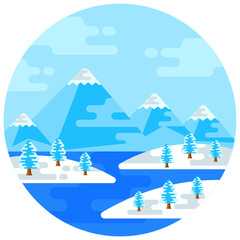 Naklejka premium Snow covered trees making a perfect landscape, flat icon