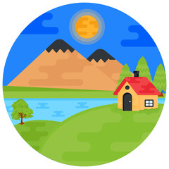 Fototapeta premium A beautiful farmhouse flat rounded icon
