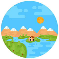 Fototapeta premium A beautiful farmhouse flat rounded icon