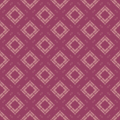 Geometric squares pattern. Abstract vector seamless texture with square shapes, rhombuses, lines, grid. Simple geometrical background. Dusty rose color. Repeat design for decor, fabric, wallpaper