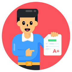 
Pencil with paper denoting flat rounded icon of article writing 

