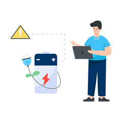 
Plug connected with battery, illustration of battery power 

