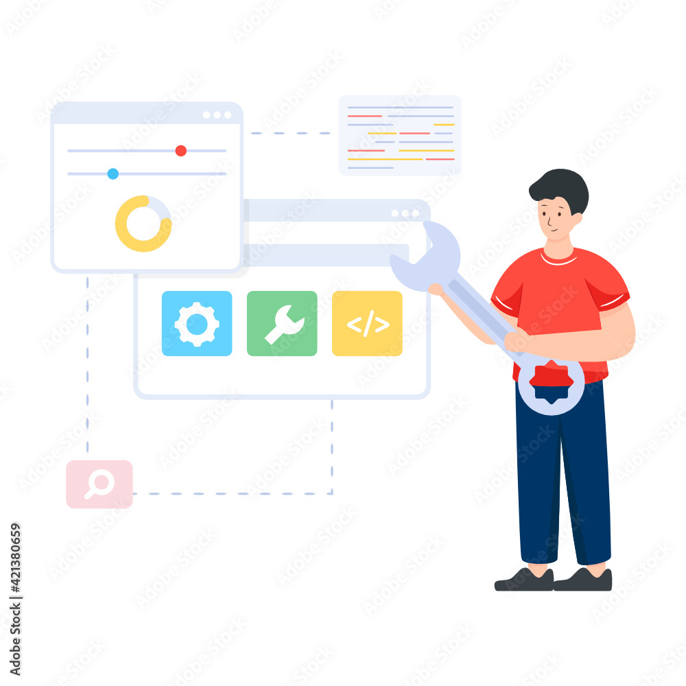 Wall mural web development in flat illustration editable vector design