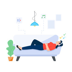 
Listening music in flat editable illustration design 

