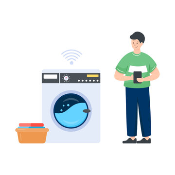 
A smart washer, washing machine illustration in flat vector

