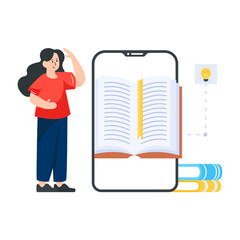 
A mobile learning app, flat editable illustration of ebook 

