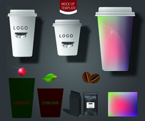 Corporate identity of coffee cup brand. Realistic branding mock up template,