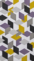 Geometric abstract background with colorful rhombuses. Pattern with yellow, gray, violet, black, white and mustard colors. Print for phone case, poster, pillow, gift and wrapping paper.