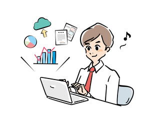 オフィス　サクサク仕事をこなす男性