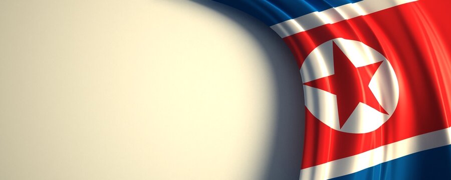 North Korea Flag. 3d illustration of the waving national flag with a copy space.
Asia country flag.