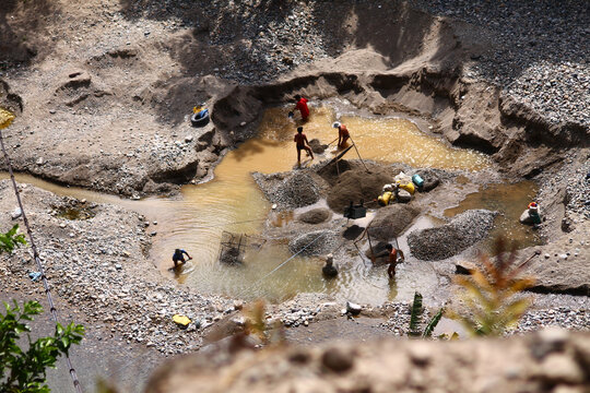 High Angle View Of People Doing Small Scale Gold Mining