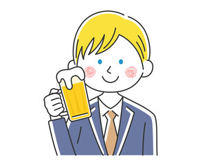 ビールを飲む白人ビジネスマンのイラスト