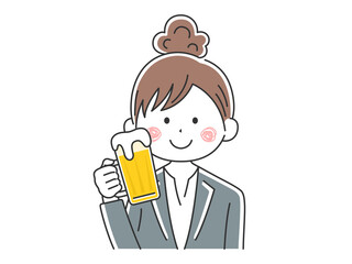 ビールを飲むビジネスウーマンのイラスト