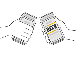 缶ビールで乾杯するイラスト