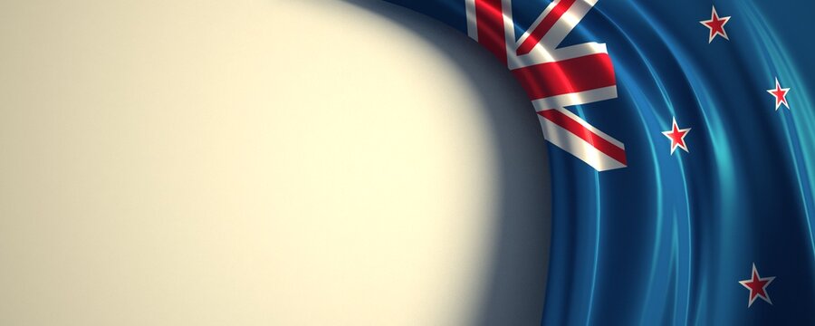 New Zealand Flag. 3d illustration of the waving national flag with a copy space.
Oceania, South pacific country flag.