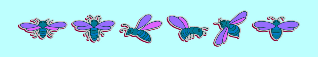 set of hornet cartoon icon design template with various models. vector illustration isolated on blue background