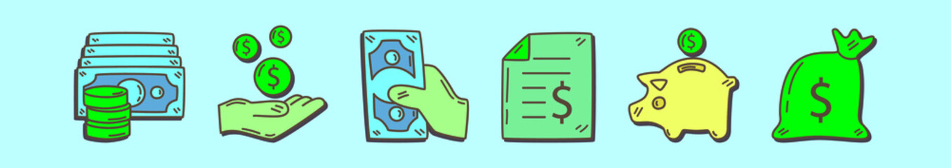 set of revenue cartoon icon design template with various models. vector illustration isolated on blue background