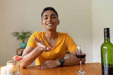 Portrait of mixed race man looking at camera smiling