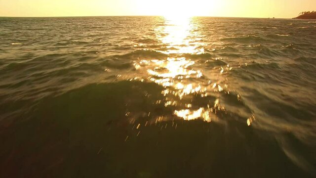 Sunset Ocean Waves Backward Fly Over Aerial Shot Laguna Beach California