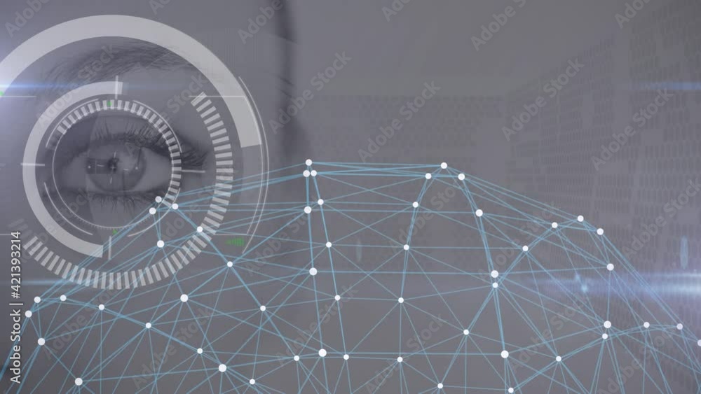 Poster animation of networks of connections with over eye and scope scanning