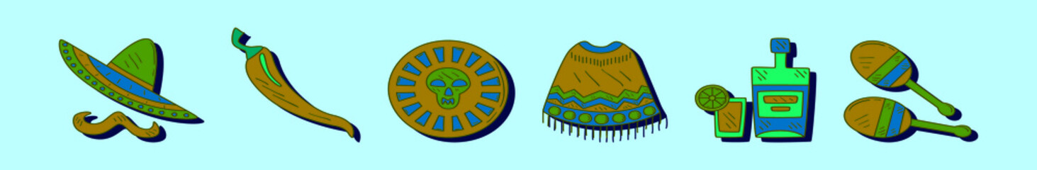 set of viva mexico cartoon icon design template with various models. vector illustration isolated on blue background