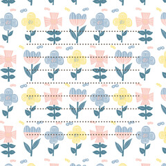 ピンクと青と黄色の北欧お花のパターンお手紙フレーム