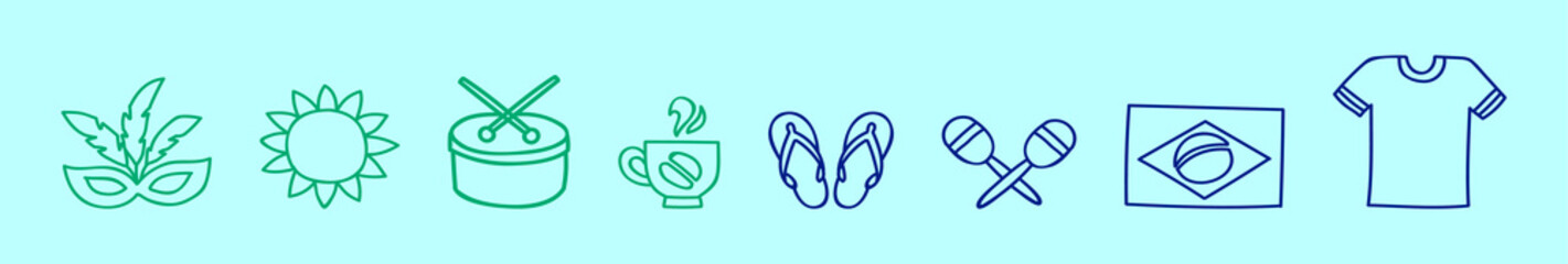 set of brazil symbol cartoon icon design template with various models. vector illustration isolated on blue background