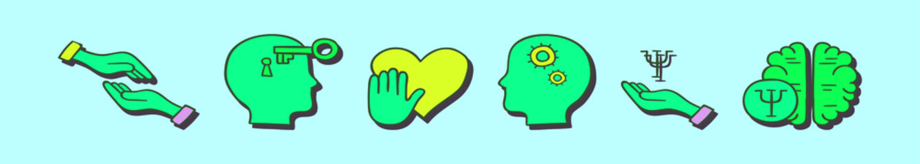 set of psychology cartoon icon design template with various models. vector illustration isolated on blue background
