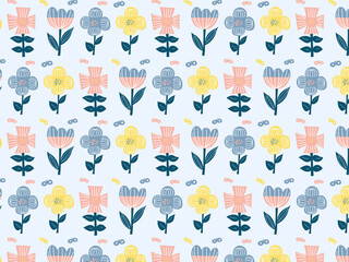 ピンクと青と黄色の北欧お花のパターンお手紙フレーム