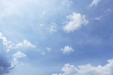 white fluffy clouds on blue sky in summer on sunny day