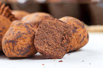 bitter chocolate candies in cocoa
