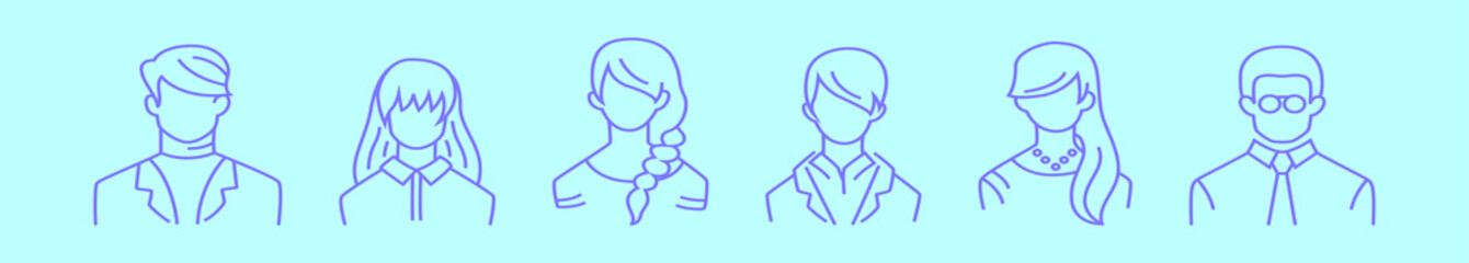 set of people head shot cartoon icon design template with various models. vector illustration isolated on blue background