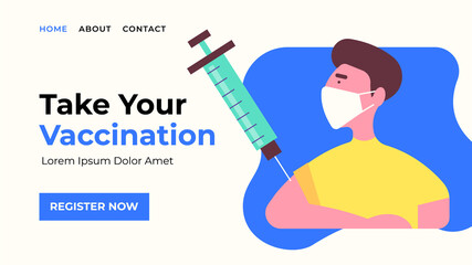 Landing web page template of Vaccination Registration. Modern flat design web banner of patient take vaccine injection vector illustration