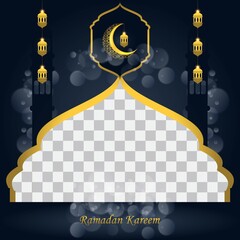 Ramadan Kareem Greeting Card. Social Media post template with Arabic lantern, and moon. Islamic backgrounds for posters, banners, greeting cards and social media post template.