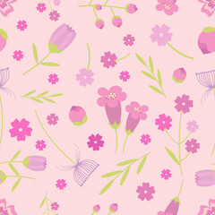 Spring meadow blossom flowers seamless vector pattern design. Textile and fabric. Card print