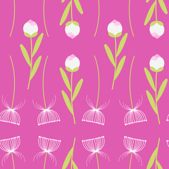 Tulip rosebud with dandelion seamless vector pattern design. Textile and fabric. Card print. Wrapping paper.