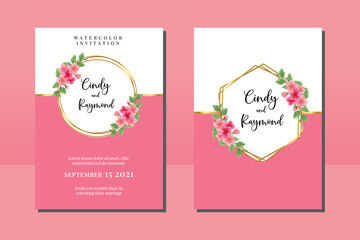 Wedding invitation frame set, floral watercolor hand drawn Hibiscus Flower design Invitation Card Template