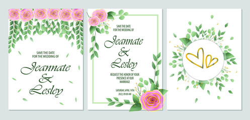 Digital painting floral wedding invitation card