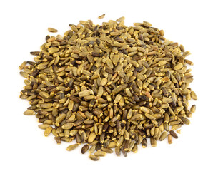 Milk Thistle Seed Pile Isolated on White. Also Known as Silybum Marianum, Cardus Marianus, Blessed Milkthistle, Marian, Mary, Saint Mary's, Mediterranean, Variegated or Scotch Thistle