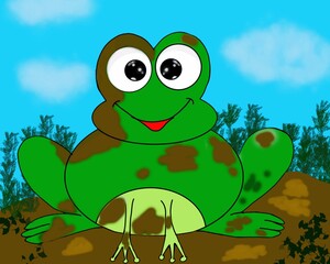 A Happy Frog In The Mud