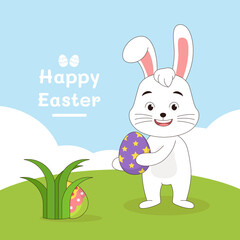 Easter background with rabbit and egg paint